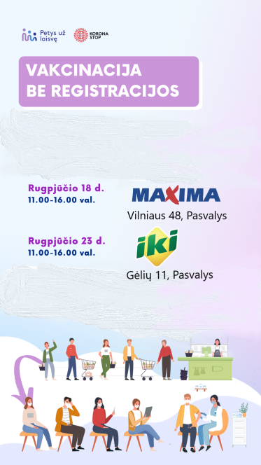 Kviečiame pasinaudoti galimybe nuo COVID-19 ligos pasiskiepyti be išankstinės registracijos