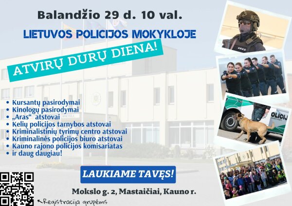 Lietuvos policijos mokykla kviečia į Atvirų durų dieną