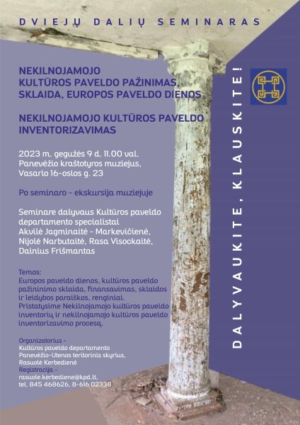 Kultūros paveldo entuziastai kviečiami į seminarą