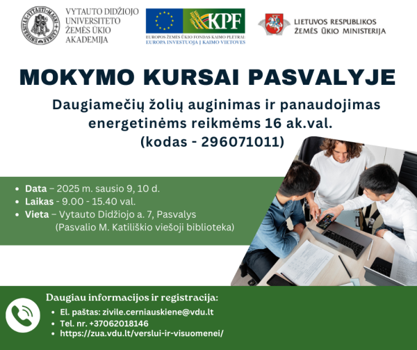 VDU Žemės ūkio akademija kviečia dalyvauti mokymų kursuose Pasvalyje