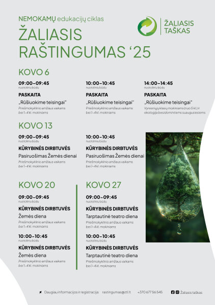 Kviečia prisijungti prie NEMOKAMŲ nuotolinių edukacijų ciklo „Žaliasis raštingumas“