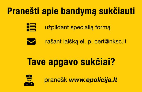 Pranešk apie bandymą sukčiauti!
