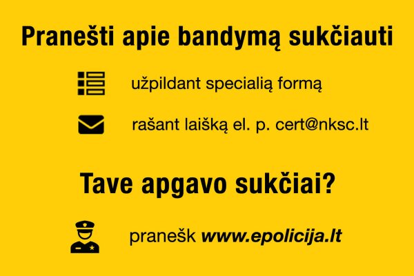 Pranešk apie bandymą sukčiauti!