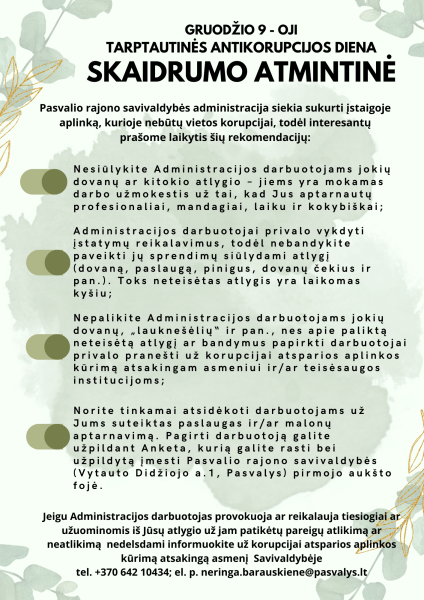 Gruodžio 9-oji – Tarptautinė antikorupcijos diena
