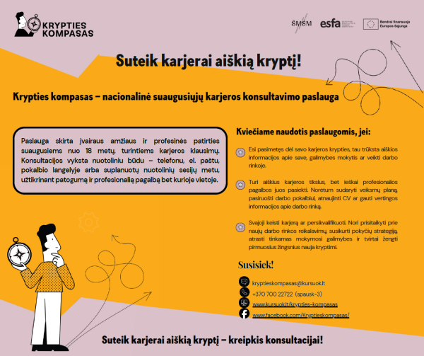 Informacija apie naują valstybės finansuojamą paslaugą „Krypties kompasas“
