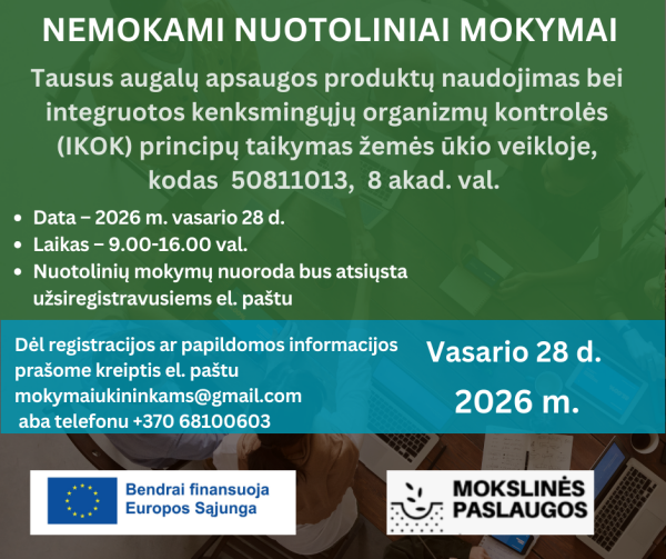 Organizuojami nemokami nuotoliniai mokymai