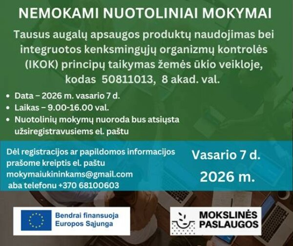 Seminaras „Tausus augalų apsaugos produktų naudojimas bei integruotos kenksmingųjų organizmų...