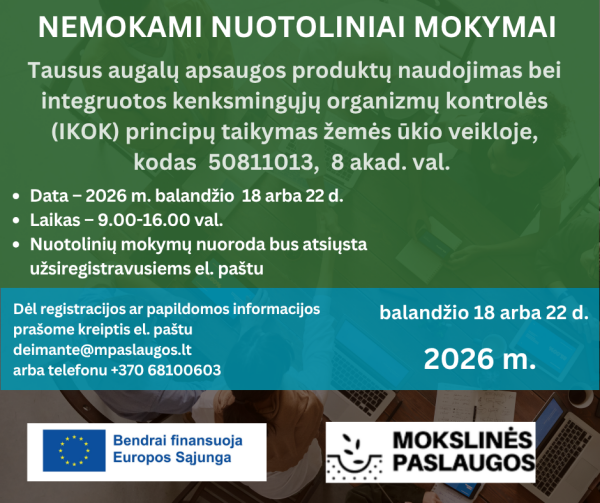 Nemokami nuotoliniai mokymai: ūkininkams ir bendruomenės nariams 