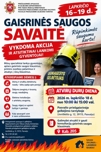 Pasvalio rajono gyventojus lankys priešgaisrinės gelbėjimo tarnybos pareigūnai